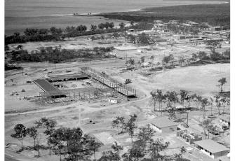 Black and white image of Nhulunbuy under construction in 1971