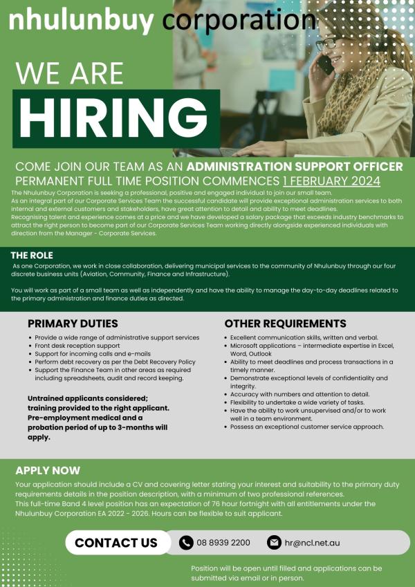 Administration Support Officer role