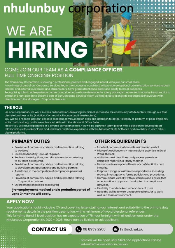 NCL Compliance Officer job ad poster