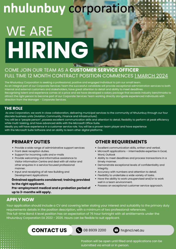 NCL CSO Jan 2024 hiring poster