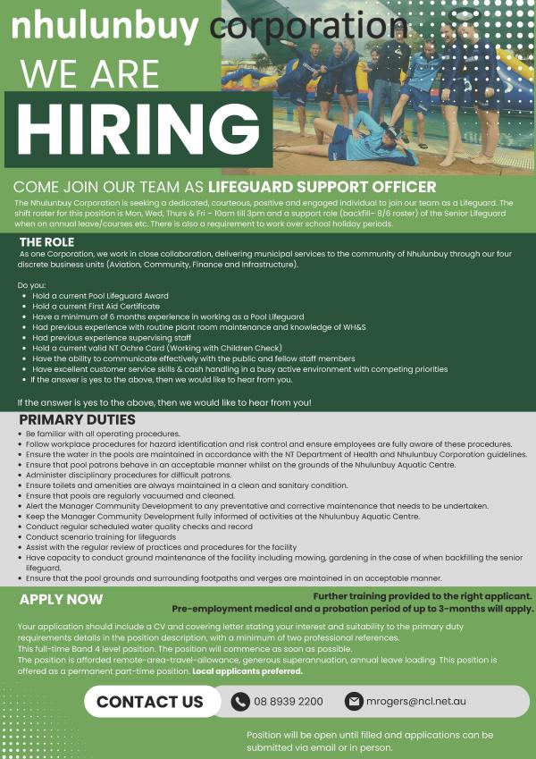 Lifeguard Support Officer job ad 2025