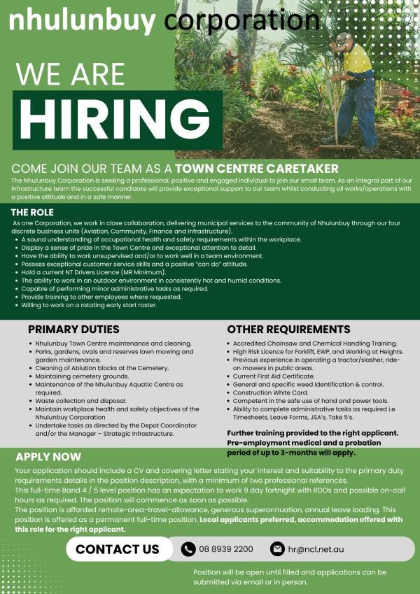 Town Centre Caretaker job ad